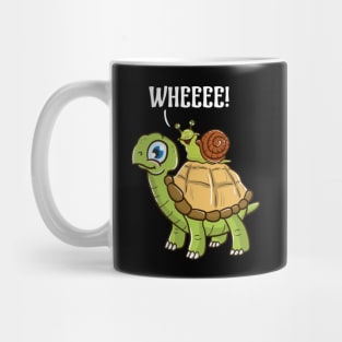 Cute & Funny Snail Riding on Turtle Yelling Wheee! Mug